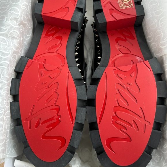 Christian Louboutin CL MOC LUG SPIKES FLAT Leather Loafers Moccasin Shoes - Picture 14 of 15